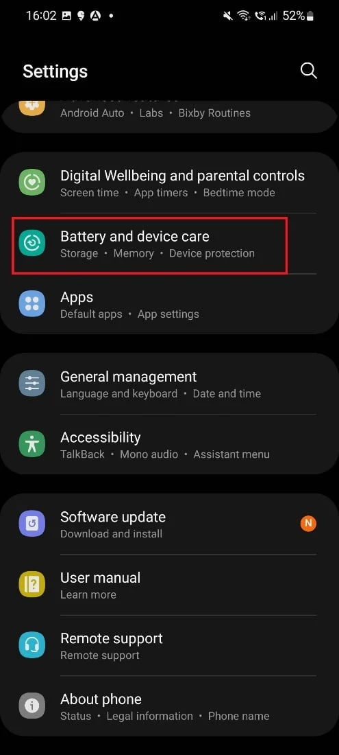 option d'entretien de la batterie et de l'appareil