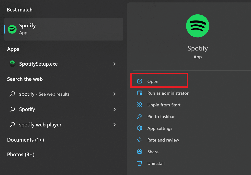 buka opsi untuk aplikasi spotify