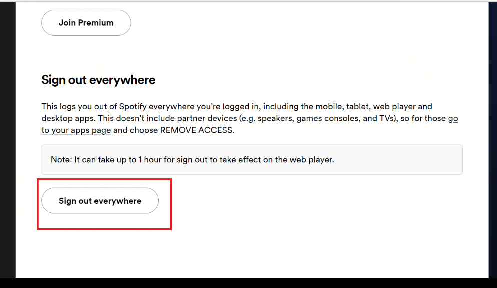 Cerrar sesión en todas partes opción. Cómo quitar el dispositivo de Spotify Connect