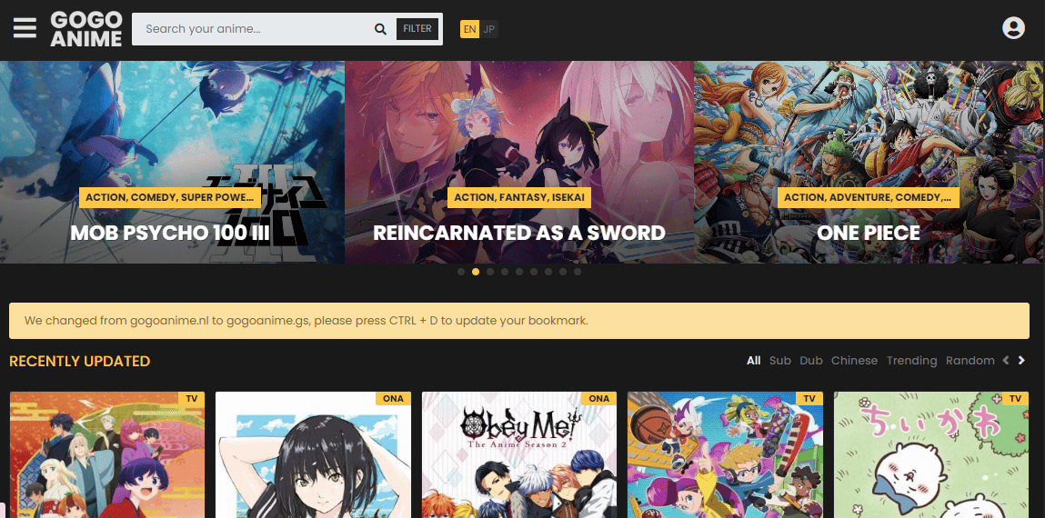 GoGoAnime. 20 meilleures alternatives de travail à KissAnime