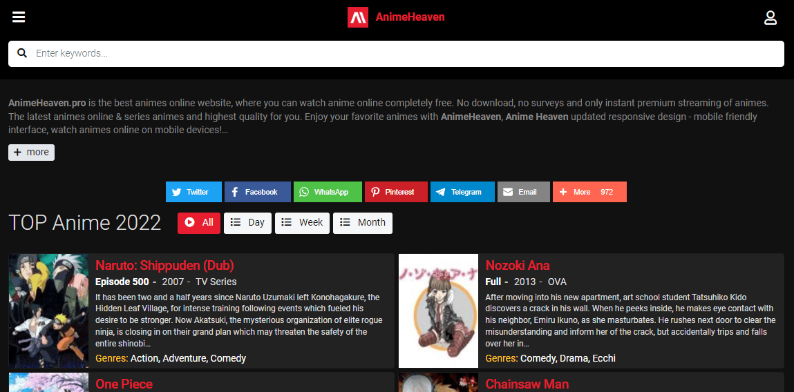 AnimeHeaven. Las 20 mejores alternativas de trabajo a KissAnime