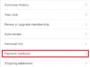 Appuyez sur l'option Modes de paiement | Comment supprimer le compte Sam's Club