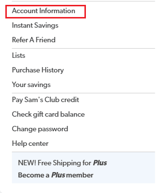 Haga clic en Información de la cuenta | Cómo eliminar la cuenta de Sam's Club
