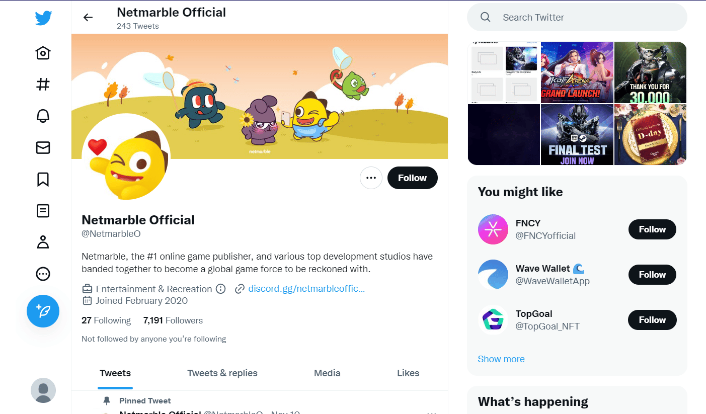 หน้า Twitter ของ Netmarble