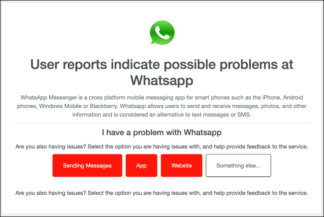 WhatsApp on Down Detector