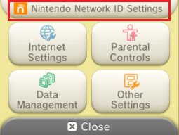 Sélectionnez les paramètres de l'identifiant Nintendo Network