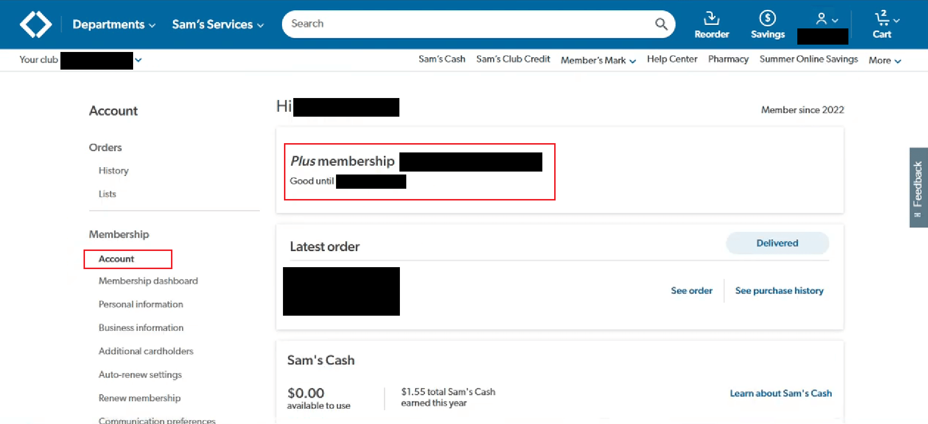 haga clic en la opción Cuenta en la sección Membresía para ver el estado de su membresía | Cómo cambiar la membresía de My Sam's Club