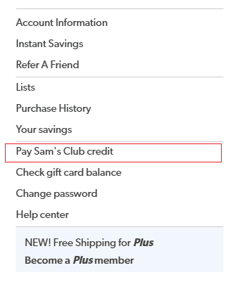 Pay Sam's Clubクレジットオプションをクリックします