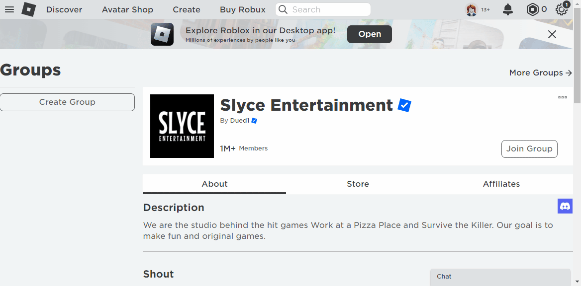 Grupo Roblox da Slyce Entertainment