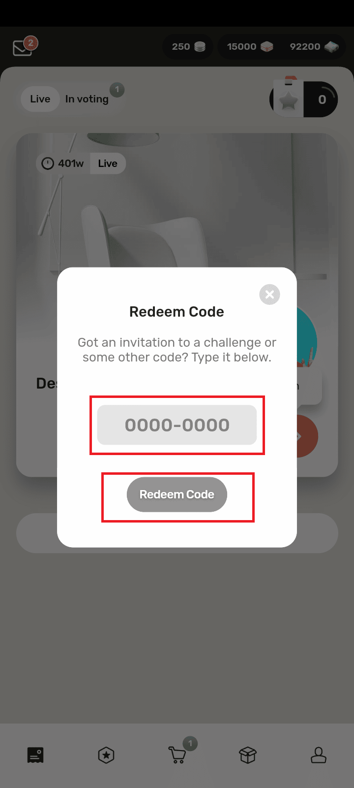 entrez le code d'échange et appuyez sur le bouton d'échange de code