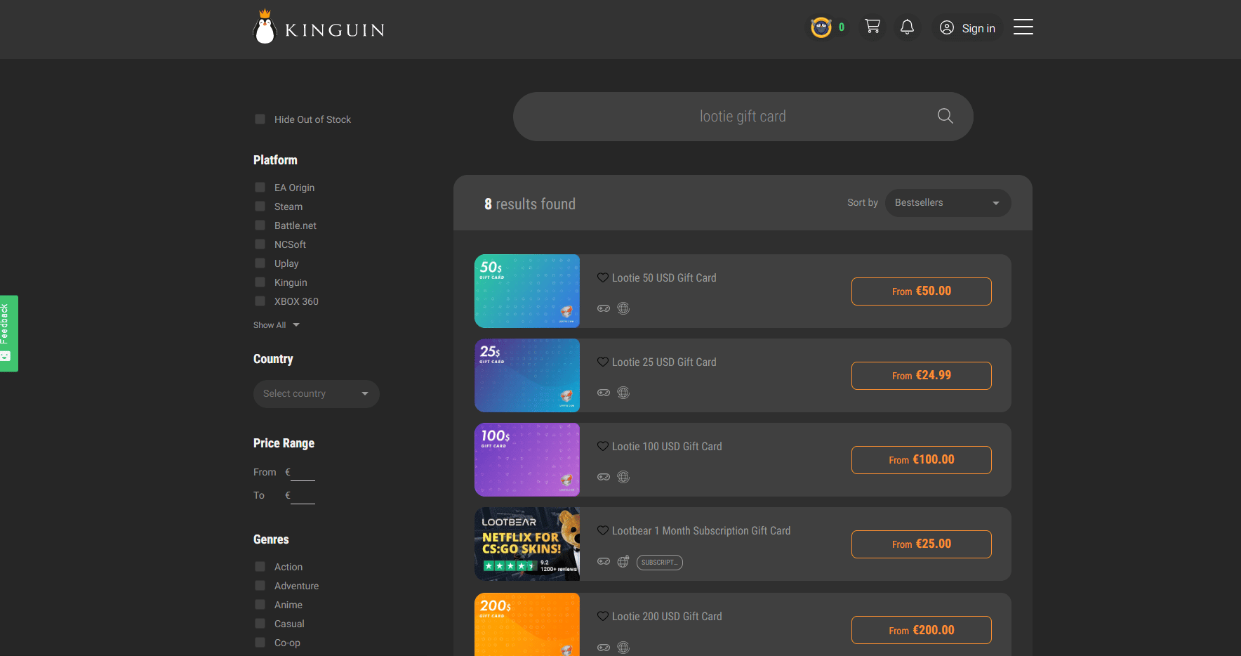 Kinguin web sitesi