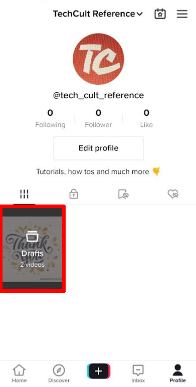 초안 폴더를 누릅니다 | TikTok 비디오를 삭제하는 방법