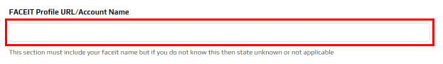 Geben Sie den Namen oder die URL Ihres Faceit-Profils ein.