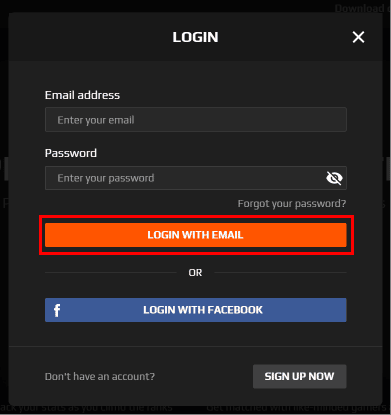 Inserisci il tuo indirizzo email e la password e clicca sul pulsante ACCEDI CON EMAIL per accedere al tuo account faceit.