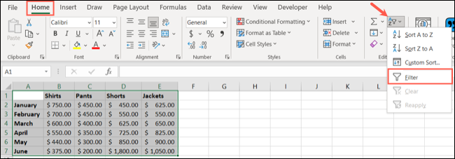 تصفية في Excel