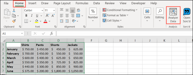 Daten analysieren auf der Registerkarte Startseite