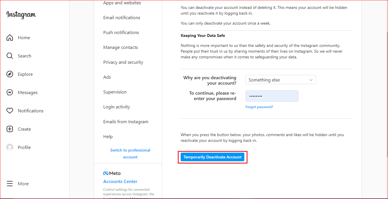 Instagram Dezactivați temporar butonul. Cum să dezactivez temporar contul meu de Instagram