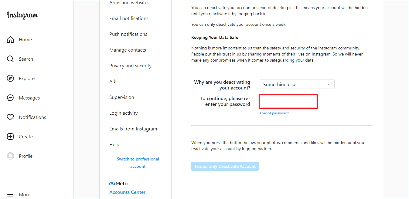 Instagram ponownie wprowadź hasło. Jak tymczasowo wyłączyć moje konto na Instagramie