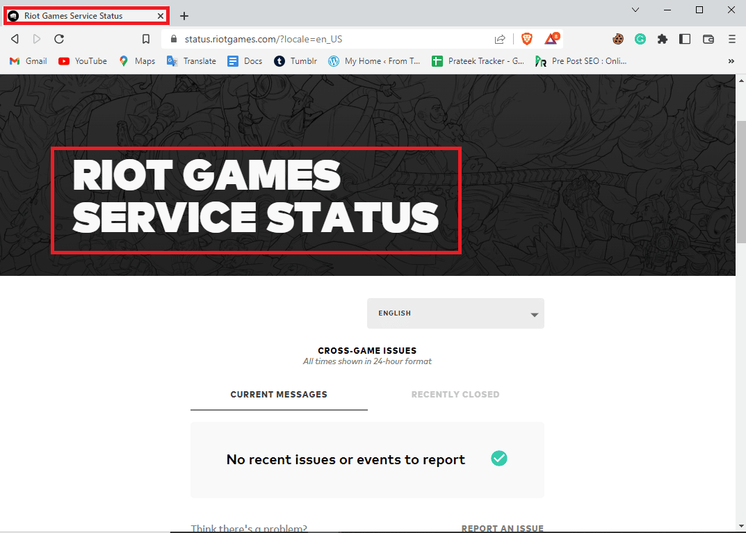 RIOT GAMES SERVICE STATUS 웹사이트 방문