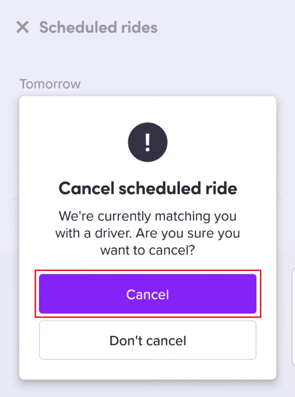 从确认弹出窗口中点击取消 |如何取消 Lyft 行程