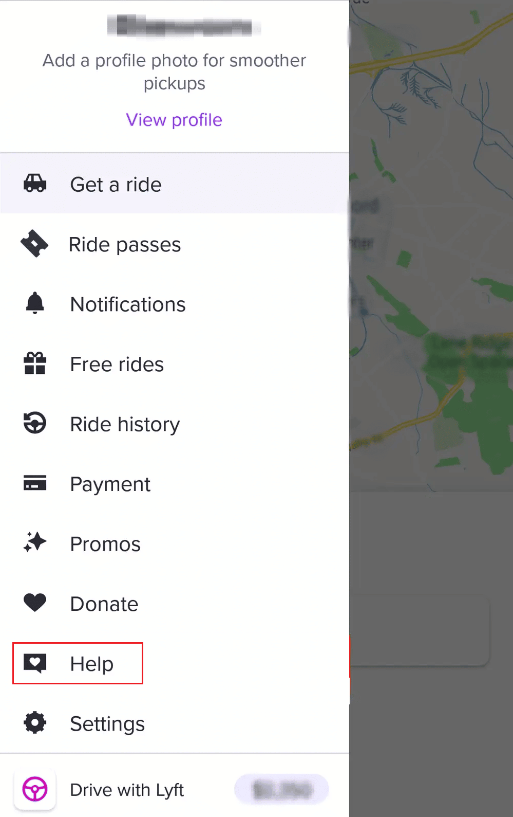 Opțiunea de ajutor în aplicația Lyft | Cum să anulați Lyft Ride