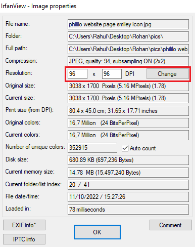 在分辨率框中輸入新的 DPI |在 Windows 10 中檢查圖像 DPI