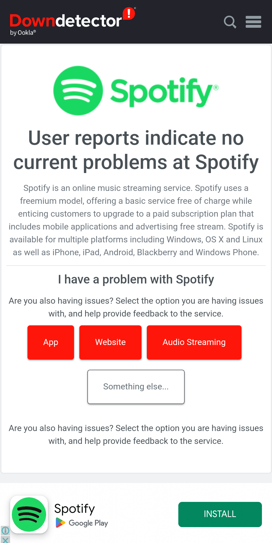 cerca spotify su down detector