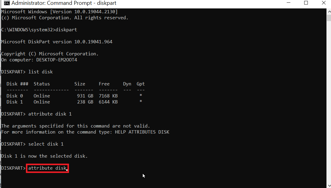 inserisci l'attributo disk