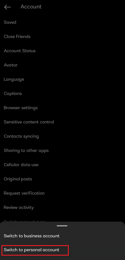 tippen Sie auf Zum persönlichen Konto wechseln | So machen Sie Instagram privat