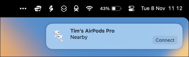 Notificação "Connect" dos AirPods no macOS 13