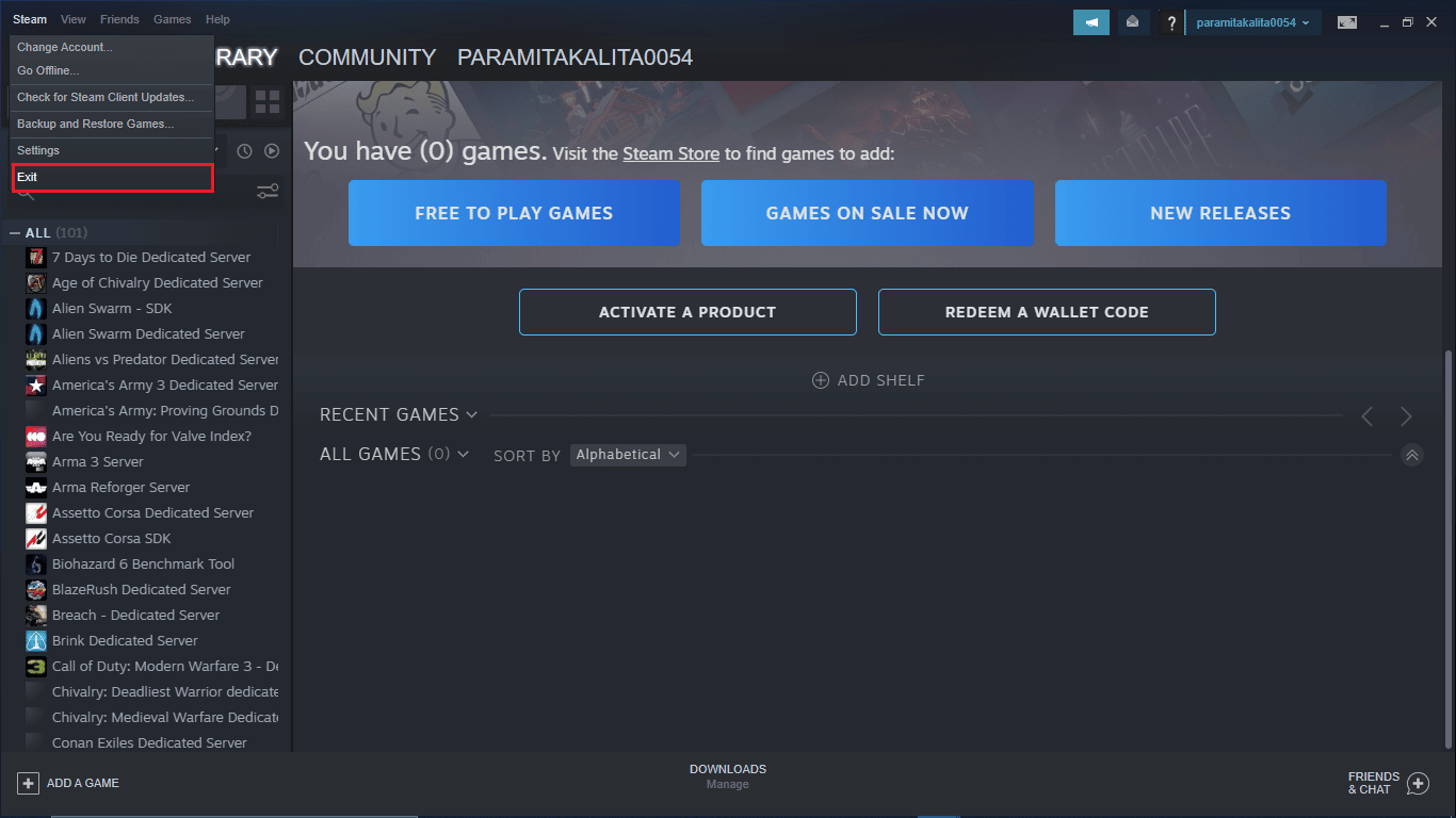 Keluar dari opsi di Steam