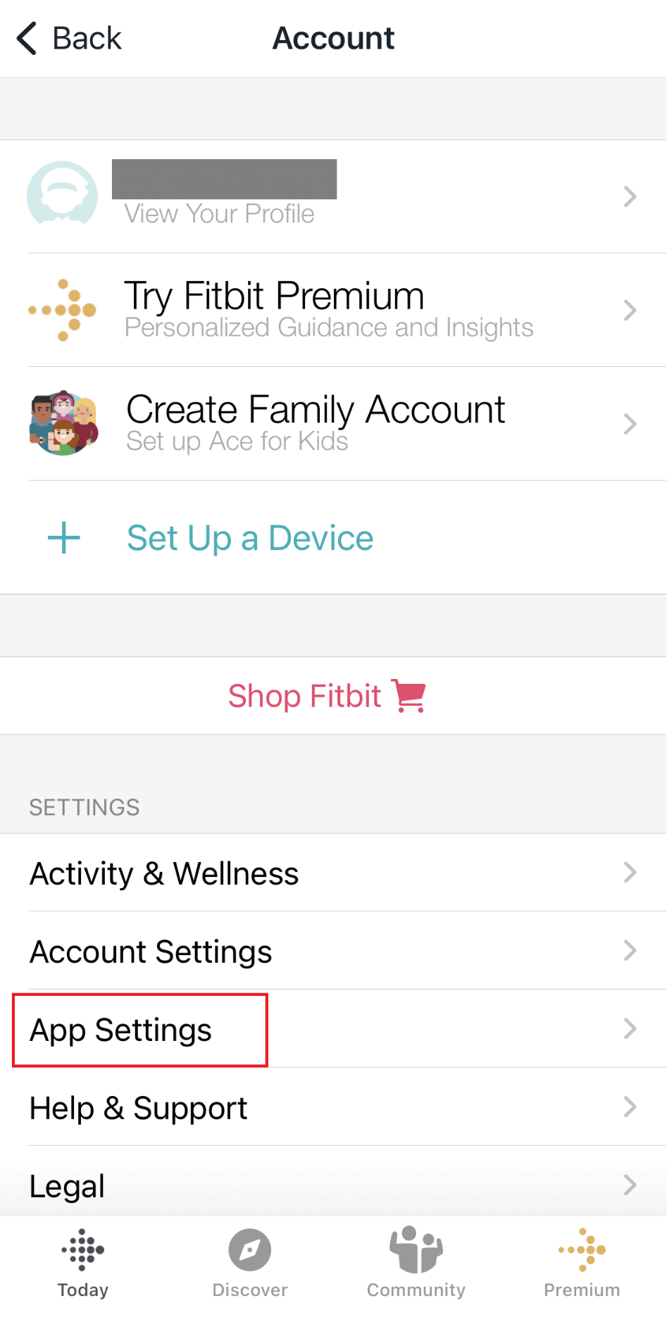 إعدادات تطبيق Fitbit iOS