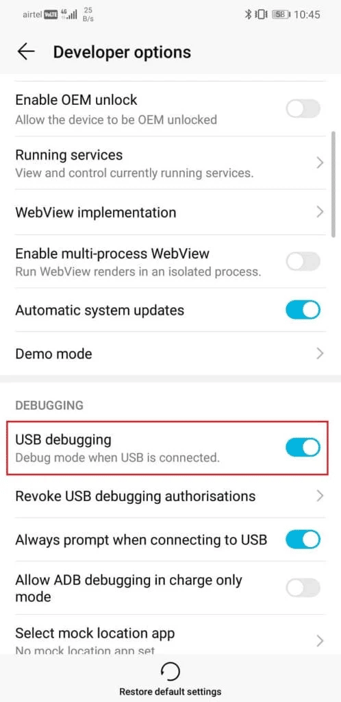 Aktifkan USB Debugging