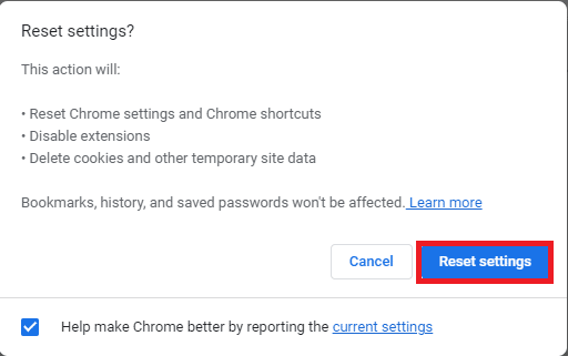 haga clic en Restablecer configuración para establecer la configuración del navegador por defecto. Solucionar el problema en el servidor web de origen y se ha vuelto inalcanzable