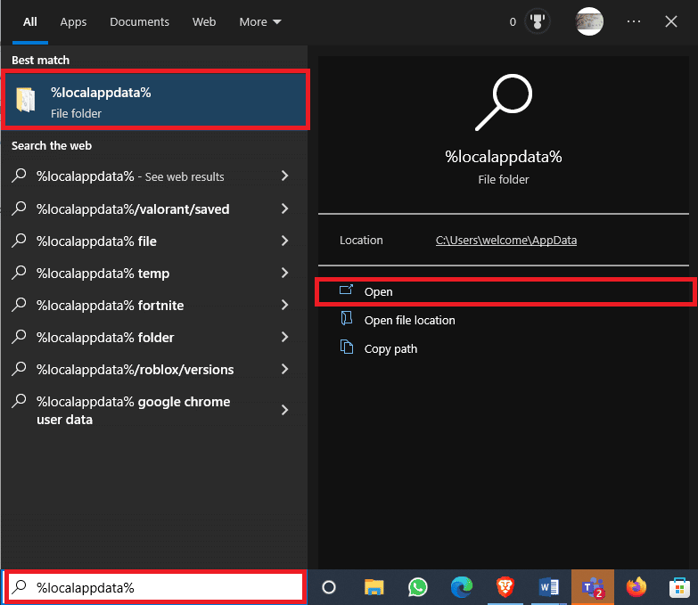 dari Start Menu cari folder %localappdata% dan Buka. Perbaiki masalah di server web asal dan menjadi tidak dapat dijangkau