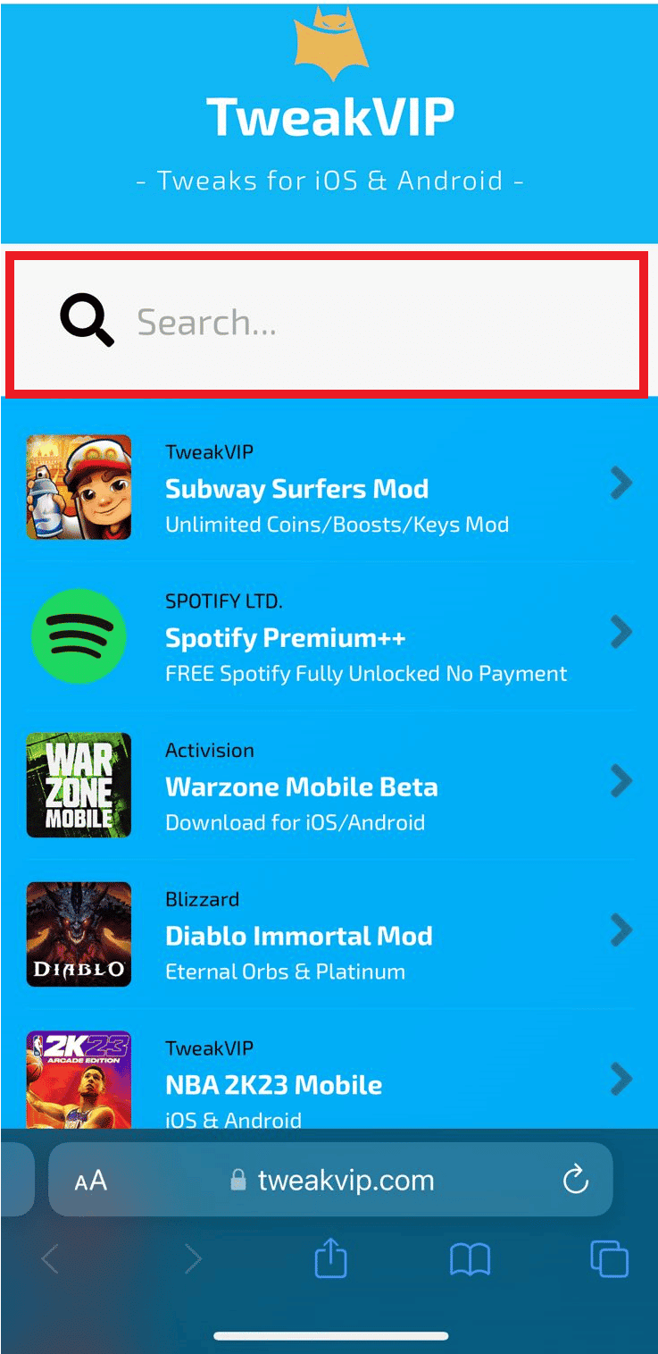 Buka aplikasi Safari di iPhone Anda dan kunjungi situs web TweakVIP