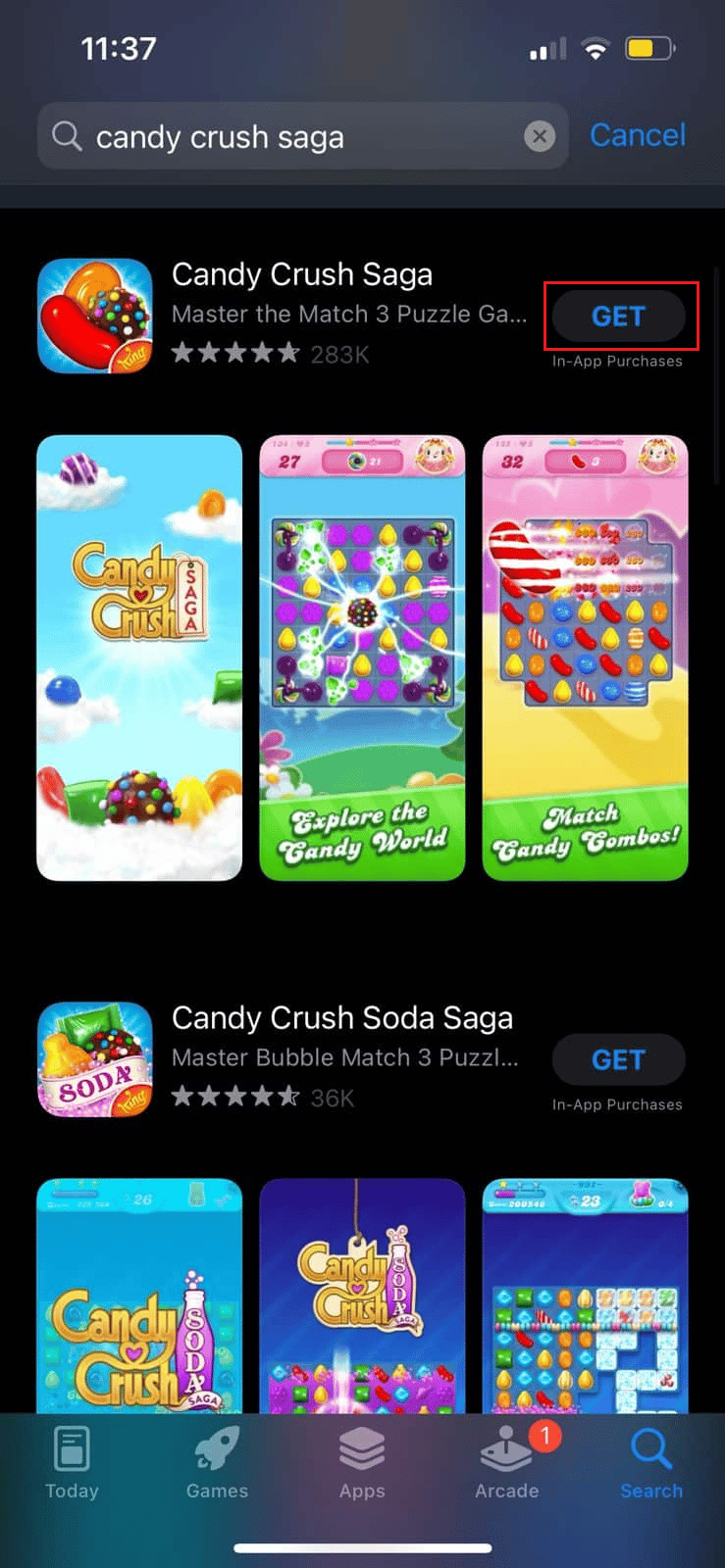 Ketuk DAPATKAN untuk mengunduh dan memainkan game di iPhone | Google Play game di iPhone