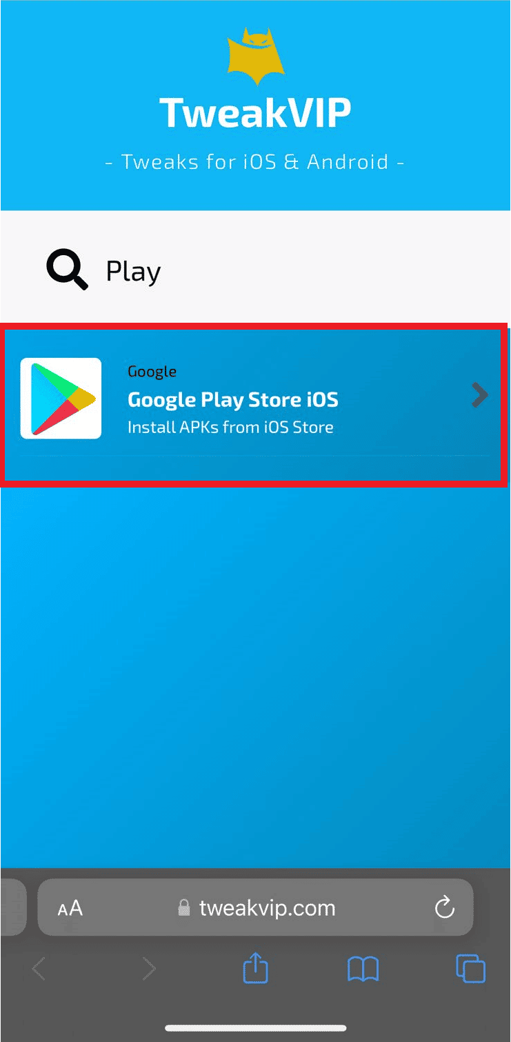 在搜索欄中搜索 Play Store，然後從搜索結果中點擊 Google Play Store iOS 選項