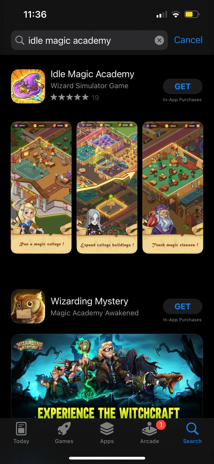 Idle Magic Academy uygulama mağazasında