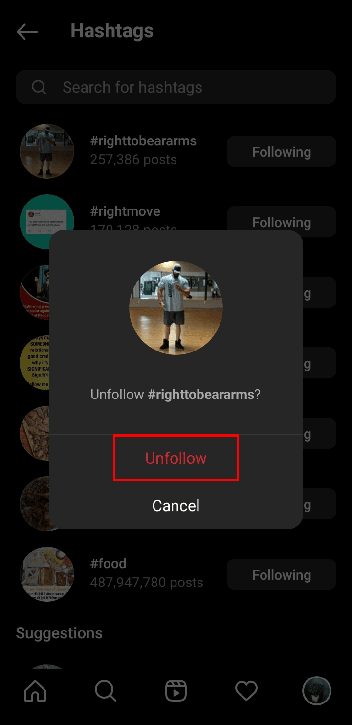 Atingeți Anulați urmărirea din meniul pop-up pentru a anula urmărirea hashtagurilor pe Instagram | Cum să nu mai urmăriți hashtag-urile pe Instagram
