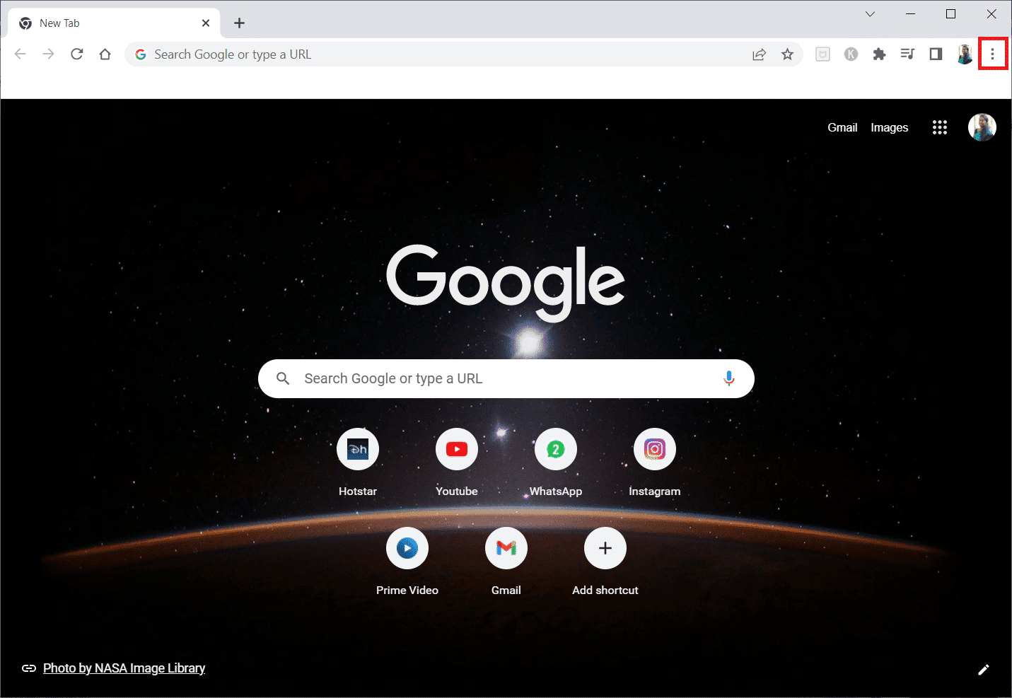 Google Chrome'u açın ve üç dikey noktayı tıklayın. Windows'ta YouTube TV Arabelleğe Alma Sorununu Düzeltin