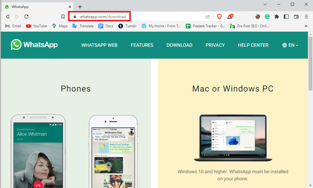 웹 브라우저를 열고 공식 WhatsApp 다운로드 페이지를 방문하여 WhatsApp 데스크톱 앱을 설치하세요.