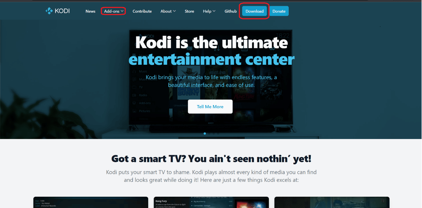 Página de inicio de Kodi TV