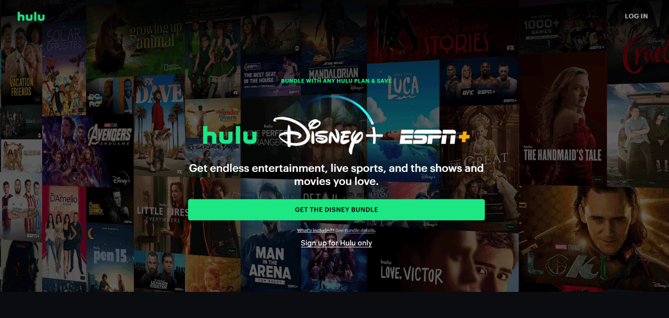página inicial do Hulu