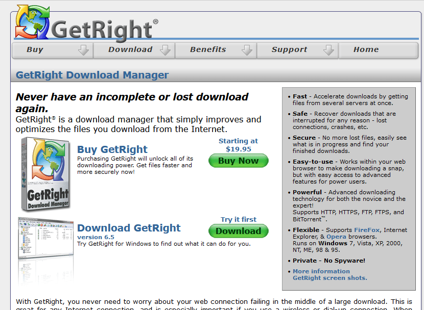 الصفحة الرئيسية لـ GetRight