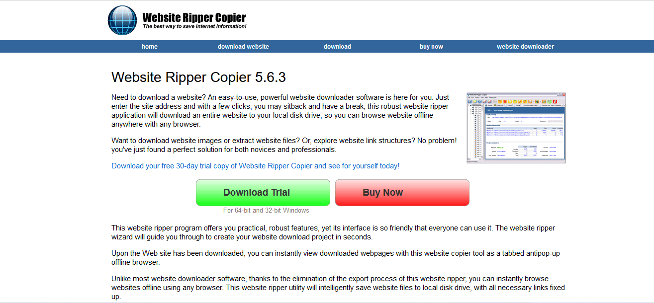 Página inicial do Website Ripper Copier
