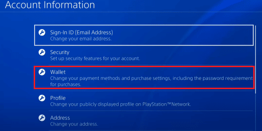 escolha Carteira | Por que o PS4 diz que as informações do cartão de crédito não são válidas?