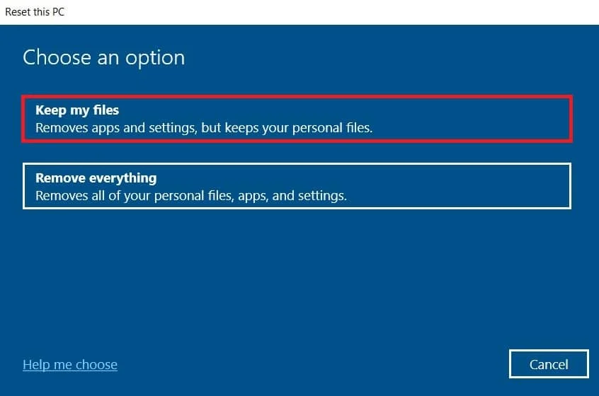 bu bilgisayarı sıfırla Windows 10'da Var Olmayan Bir Aygıtı Düzeltme Hatası Belirtildi