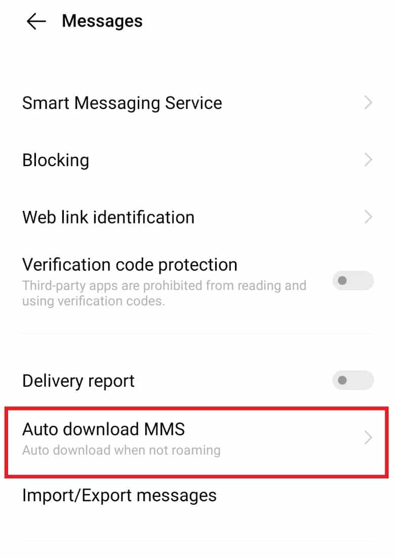 Aprire Download automatico MMS