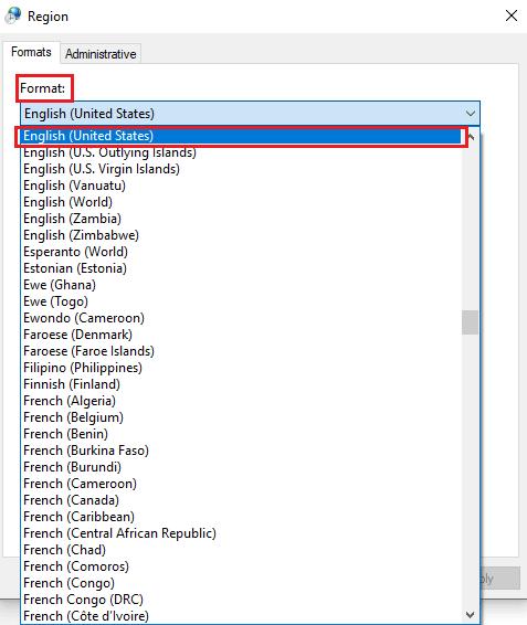 Wählen Sie im Format-Menü Englisch